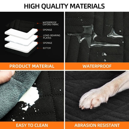 Black PawfectFriend Hard Bottom Car Back Seat Extender & Hammock for Dogs – 63x132cm Waterproof, Heavy-Duty Pet Seat Protector.