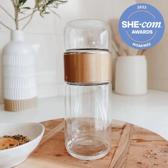 Double Wall Glass Tea Infuser Bottle.