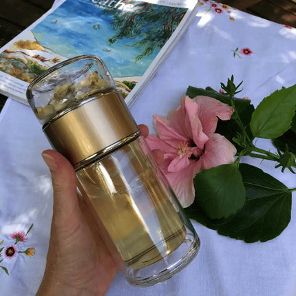 Double Wall Glass Tea Infuser Bottle.