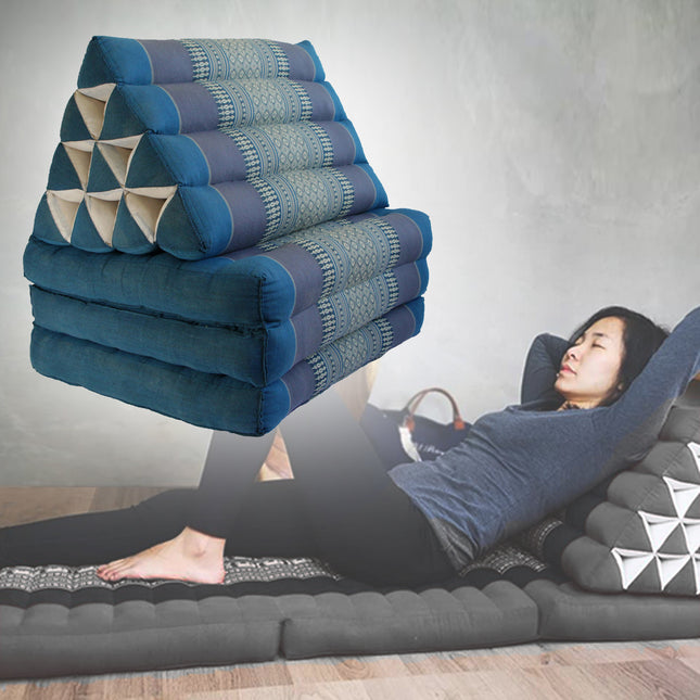 Large Thai Triangle Pillow THREE FOLDS Blue.