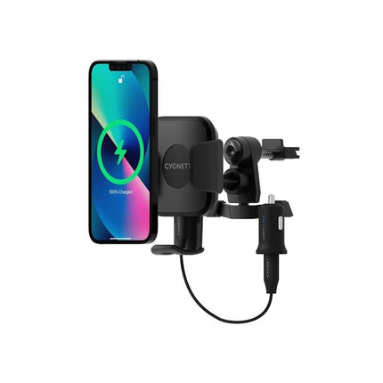 Cygnett Wireless 10W Vent Qi Car Charger Mount - Includes Charge and Cable.