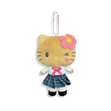 Sanrio Hello Kitty Tan Uniform Plush Mascot Keychain.