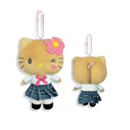 Sanrio Hello Kitty Tan Uniform Plush Mascot Keychain.