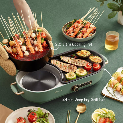 BEAR Multi-functional 2-in-1 Cooking Hot Pot And Griddle Barbecue Machine DKL-C15L1.