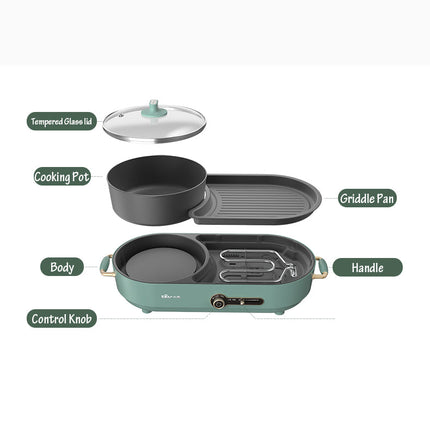 BEAR Multi-functional 2-in-1 Cooking Hot Pot And Griddle Barbecue Machine DKL-C15L1.