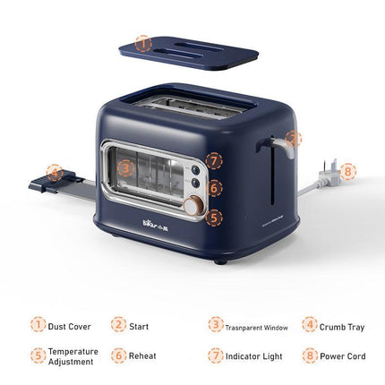 BEAR Double Slots Bread Toaster With Glass Window DSL-C02X1.