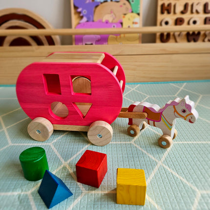Coloured wooden cars.