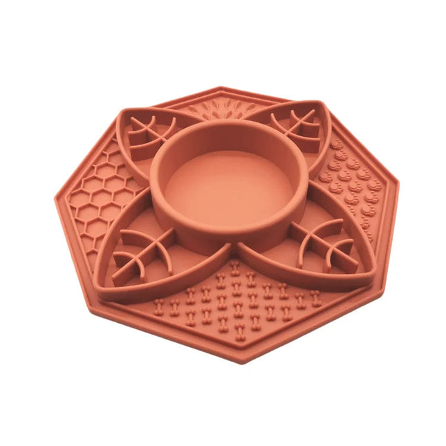 Flower Mandala Slow Feeder Lick Mat Bowl - Terracotta.