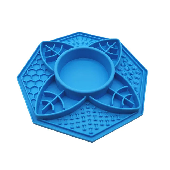 Flower Mandala Slow Feeder Lick Mat Bowl - Blue.