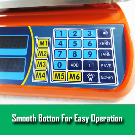Kitchen Scale Digital Commercial Postal Shop Electronic Weight Scales Food 40KG - orange.