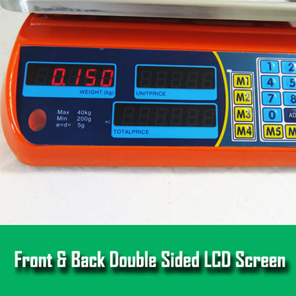 Kitchen Scale Digital Commercial Postal Shop Electronic Weight Scales Food 40KG - orange.