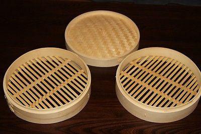 6 Inch Bamboo Steamer Set-2 Steamer Baskets With 1 Lid.