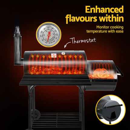 2 in1 BBQ Smoker Charcoal Grill Roaster Portable Offset Outdoor Camping Barbecue.