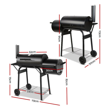 2 in1 BBQ Smoker Charcoal Grill Roaster Portable Offset Outdoor Camping Barbecue.