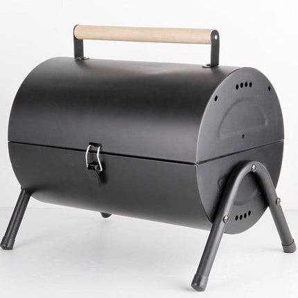 Stainless Steel BBQ Barrel Charcoal Smoker Portable Foldable Barbecue Camping Black.