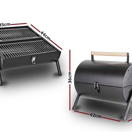 Stainless Steel BBQ Barrel Charcoal Smoker Portable Foldable Barbecue Camping Black.
