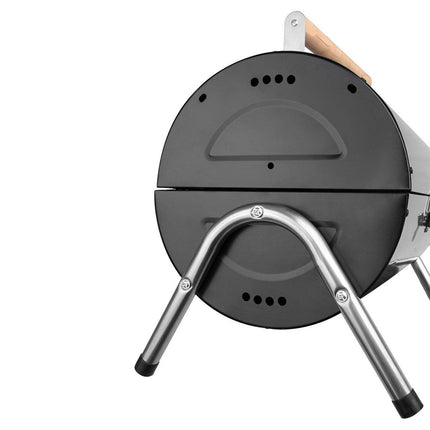 Stainless Steel BBQ Barrel Charcoal Smoker Portable Foldable Barbecue Camping Black.