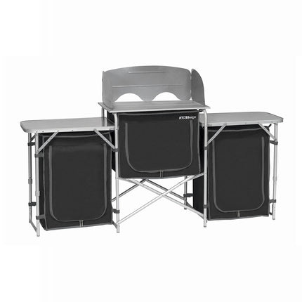 Deluxe Aluminium Foldable Camping Kitchen Picnic Cupboard Bench Table Windshield.
