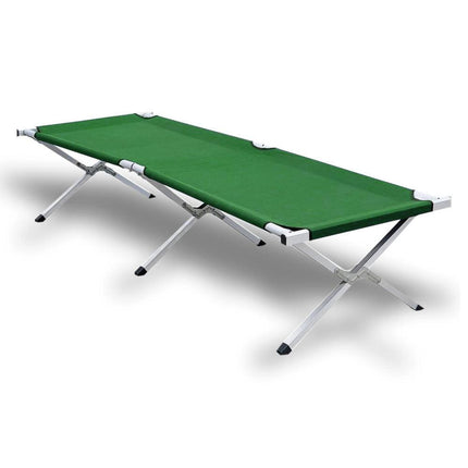 Camping Bed Folding Stretcher Light Weight w/ Carry Bag Camp Portable - green.