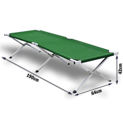 Camping Bed Folding Stretcher Light Weight w/ Carry Bag Camp Portable - green.