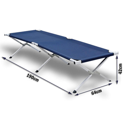 Camping Bed Folding Stretcher Light Weight w/ Carry Bag Camp Portable - navy.