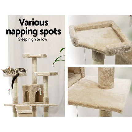170cm Cat Tree Scratching Post Scratcher Pole Gym Toy House Furniture Multilevel - beige.