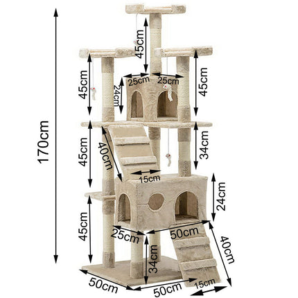 170cm Cat Tree Scratching Post Scratcher Pole Gym Toy House Furniture Multilevel - beige.