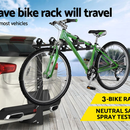 3 Bike Rack Bicycle Car Rear Carrier 2" Steel Foldable Steel Hitch Mount Towbar.