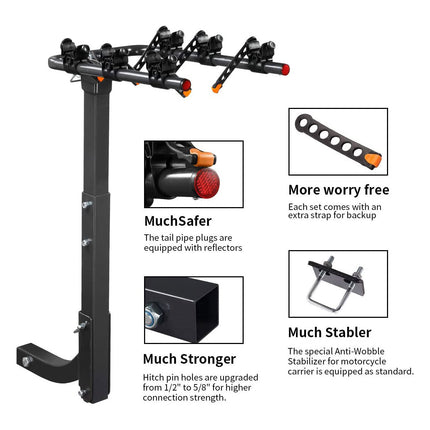 3 Bike Rack Bicycle Car Rear Carrier 2" Steel Foldable Steel Hitch Mount Towbar.