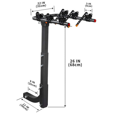 3 Bike Rack Bicycle Car Rear Carrier 2" Steel Foldable Steel Hitch Mount Towbar.