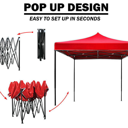 3x3m Pop Up Gazebo Outdoor Tent Folding Marquee Party Camping Market Canopy w/ Side Wall - red.