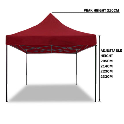3x3m Pop Up Gazebo Outdoor Tent Folding Marquee Party Camping Market Canopy w/ Side Wall - red.
