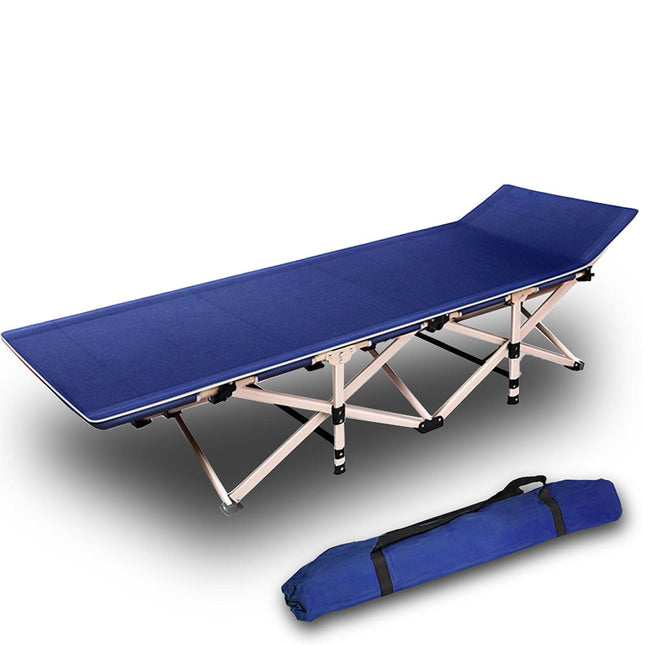 Camping Portable Stretcher Single Foldable Folding Bed Recliner Mat - navy.
