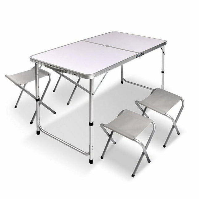 Portable Folding Picnic Camping Set BBQ Party Aluminium Table 4 Foldable Chairs.