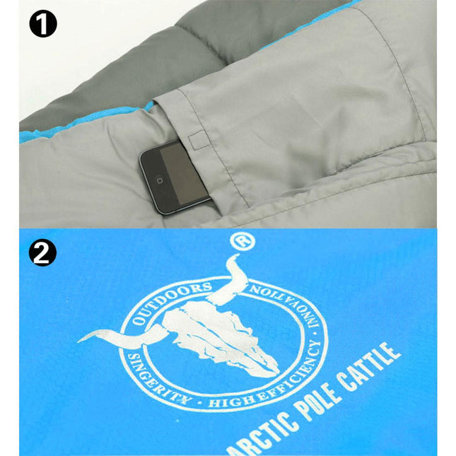 Outdoor Camping Envelope Sleeping Bag Thermal Tent Hiking Winter Single -15C - blue.