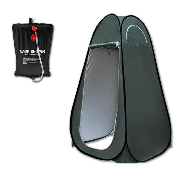 Pop Up Portable Privacy Shower room Tent &20L Outdoor Camping Water Bag Camp Set - green.