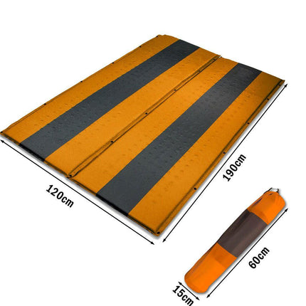 Double Self Inflating Mattress Sleeping Mat Air Bed Camping Hiking Joinable - orange.