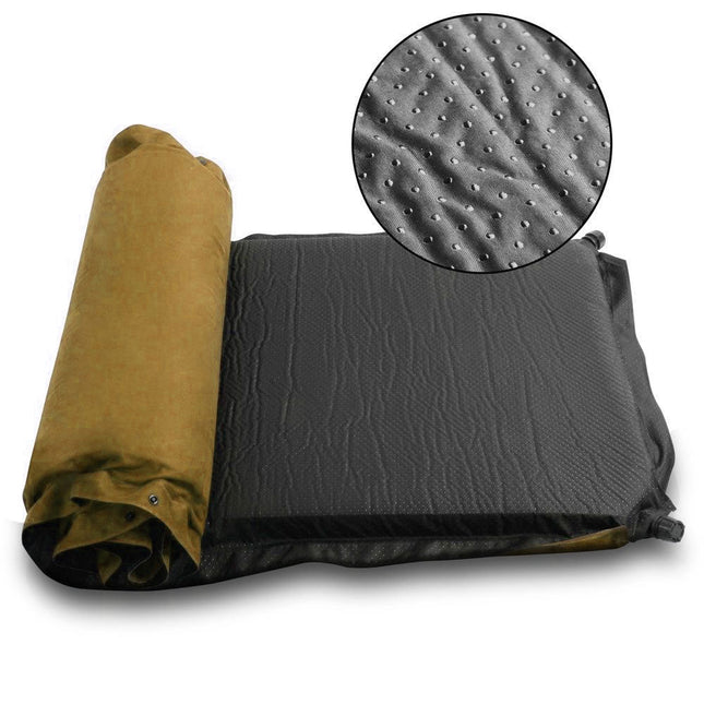 Double Self Inflating Mattress Sleeping Sedue Mat Air Bed Camping Camp Hiking Joinable - beige.