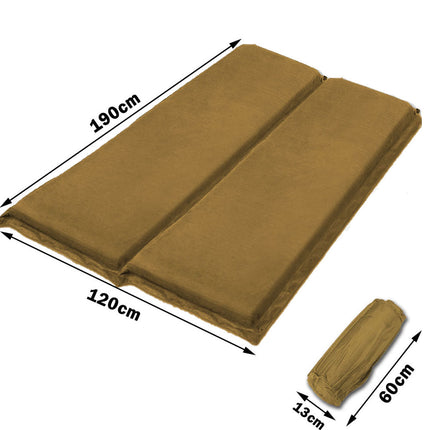 Double Self Inflating Mattress Sleeping Sedue Mat Air Bed Camping Camp Hiking Joinable - beige.