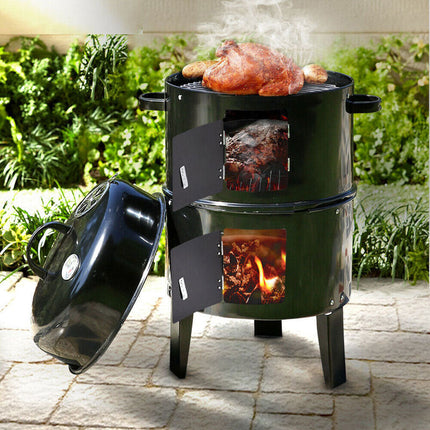 NEW 3in1 Portable Charcoal Vertical Smoker BBQ Roaster Grill Steel Water Steamer.