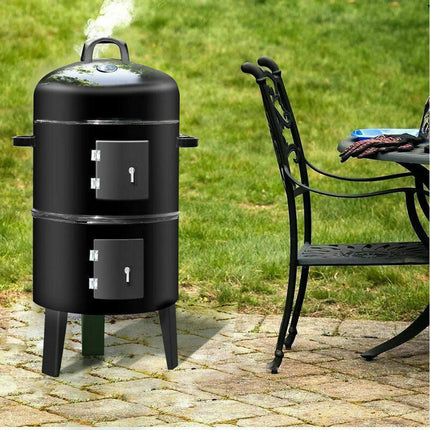 NEW 3in1 Portable Charcoal Vertical Smoker BBQ Roaster Grill Steel Water Steamer.