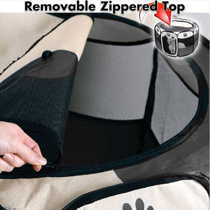 8 Panel Pet Dog Cat Crate Play Pen Bags Kennel Portable Tent Playpen Puppy Cage Large Grey.