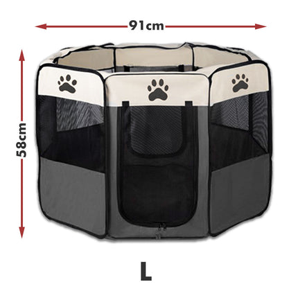 8 Panel Pet Dog Cat Crate Play Pen Bags Kennel Portable Tent Playpen Puppy Cage Large Grey.