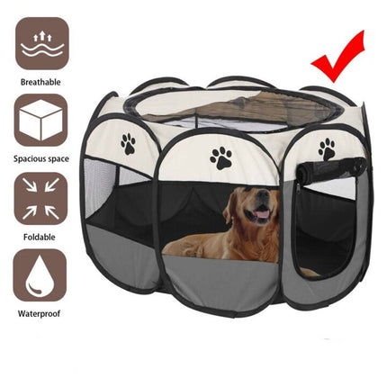 8 Panel Pet Dog Cat Crate Play Pen Bags Kennel Portable Tent Playpen Puppy Cage Extra Large Grey.