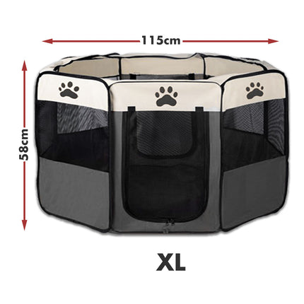 8 Panel Pet Dog Cat Crate Play Pen Bags Kennel Portable Tent Playpen Puppy Cage Extra Large Grey.