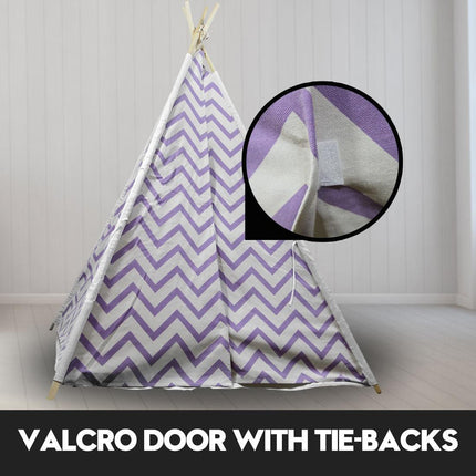 Giant Cotton Canvas Kids Teepee Wigwam Children Pretend Play Tent Indoor Outdoor Party - purple.