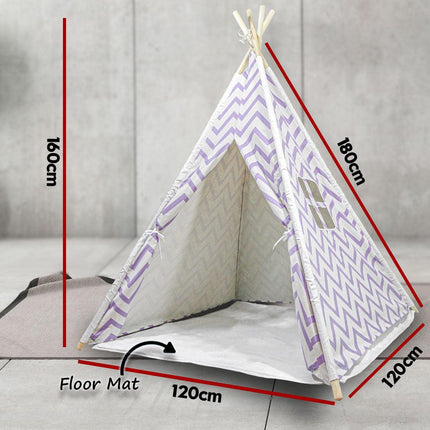 Giant Cotton Canvas Kids Teepee Wigwam Children Pretend Play Tent Indoor Outdoor Party - purple.
