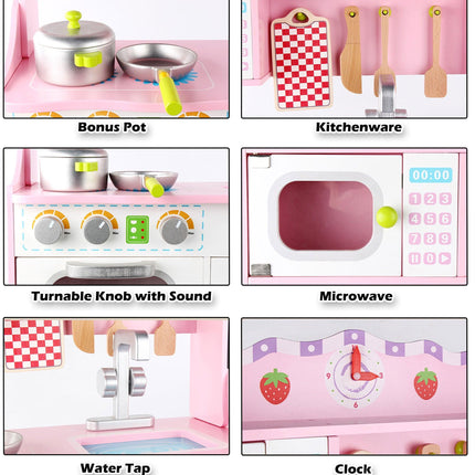 Kids Wooden Kitchen Pretend Play Set Toy Toddlers Children Cooking Food Cookware.