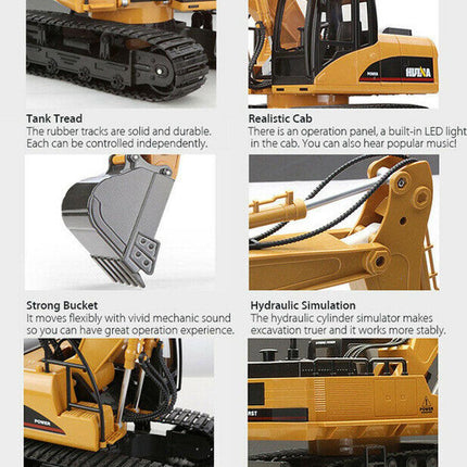 HUINA 1/14 15CH RC Alloy Excavator Construction Engineering Vehicle Digger Toy Gift.