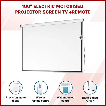 100" Electric Motorised Projector Screen TV +Remote.